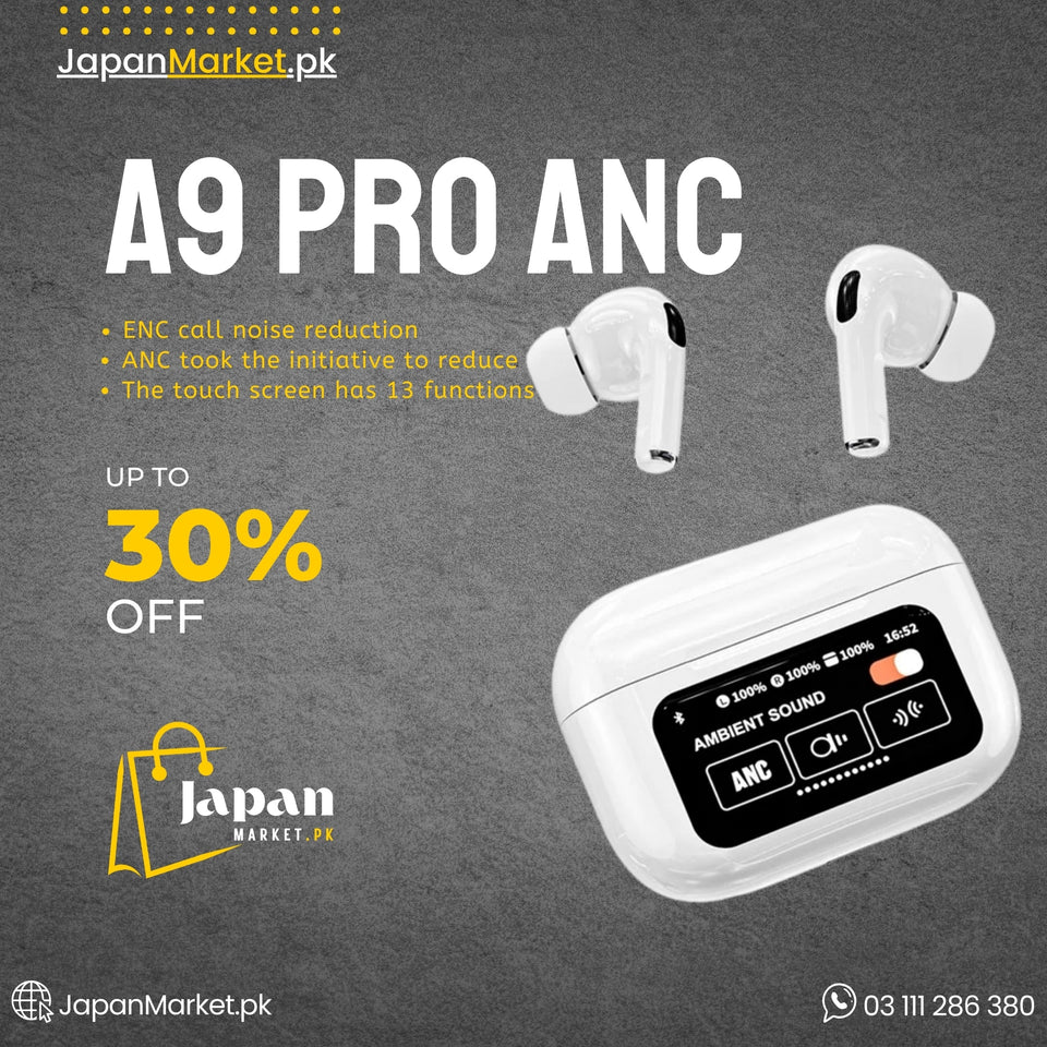 A9 Pro ANC Earbuds | Smart Screen with Controls | JapanMarket.pk™